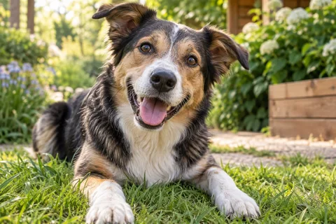 Hond in de tuin, uit de fotografie van Cannabidiol Company